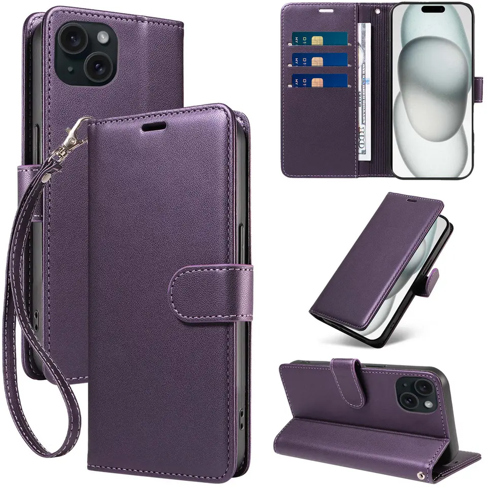 JHWVVTF Wallet Flip Case for iPhone 15 Plus, RFID-Blocking (Purple), view 1