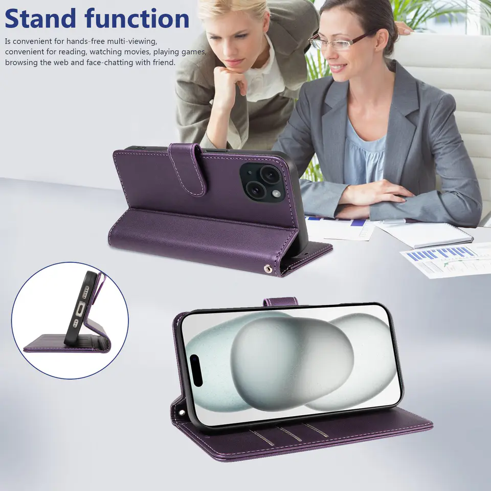 JHWVVTF Wallet Flip Case for iPhone 15 Plus, RFID-Blocking (Purple), view 5