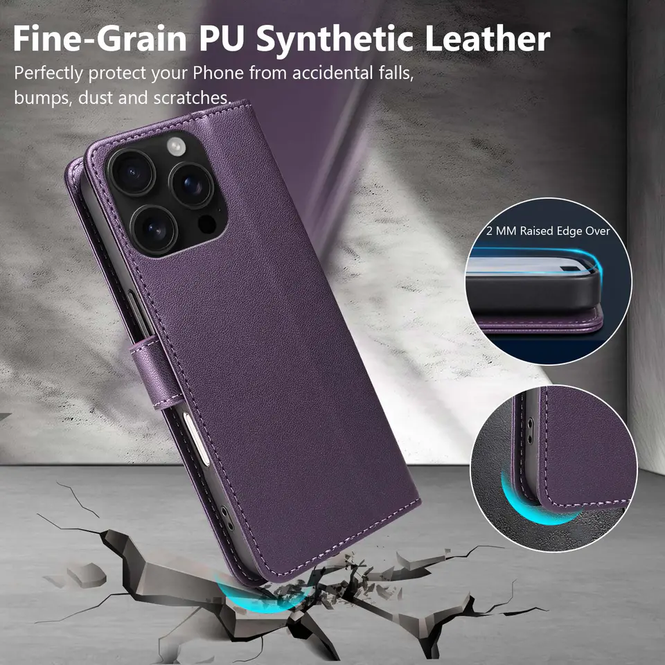 JHWVVTF Wallet Flip Case for iPhone 16 Pro, RFID-Blocking (Purple), view 6