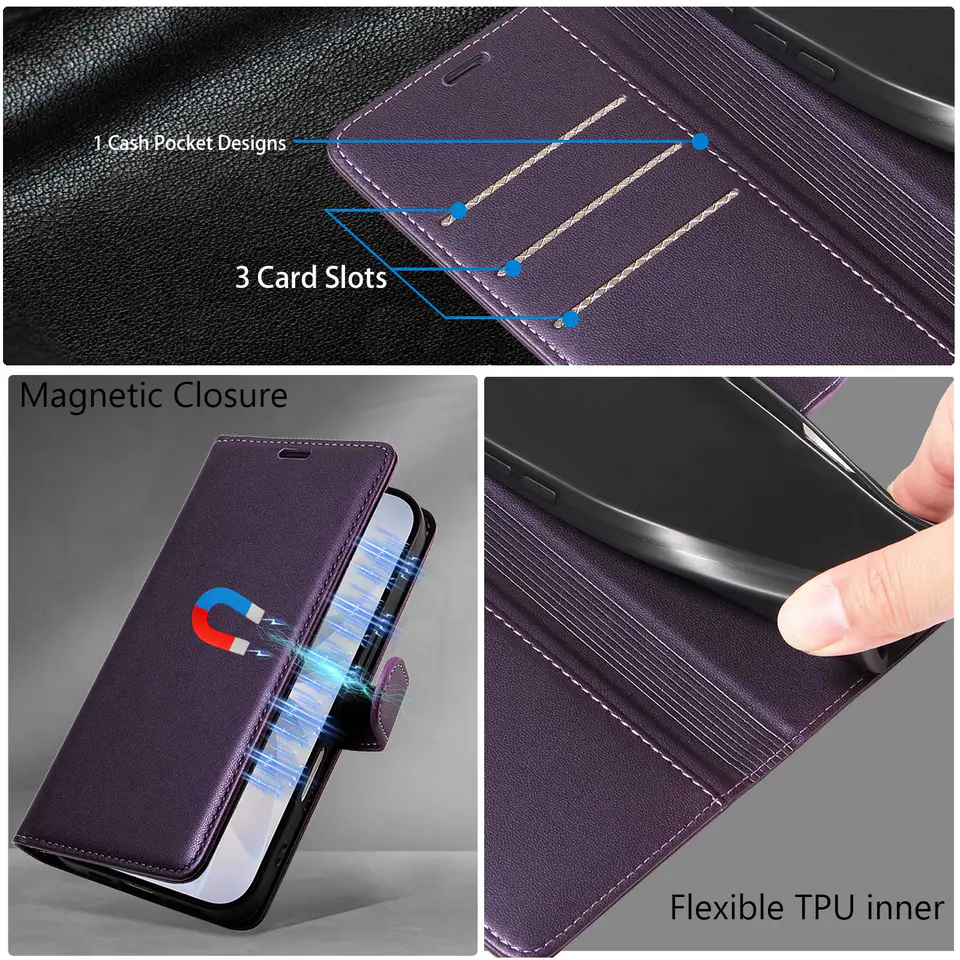 JHWVVTF Wallet Flip Case for iPhone 16 Pro, RFID-Blocking (Purple), view 7