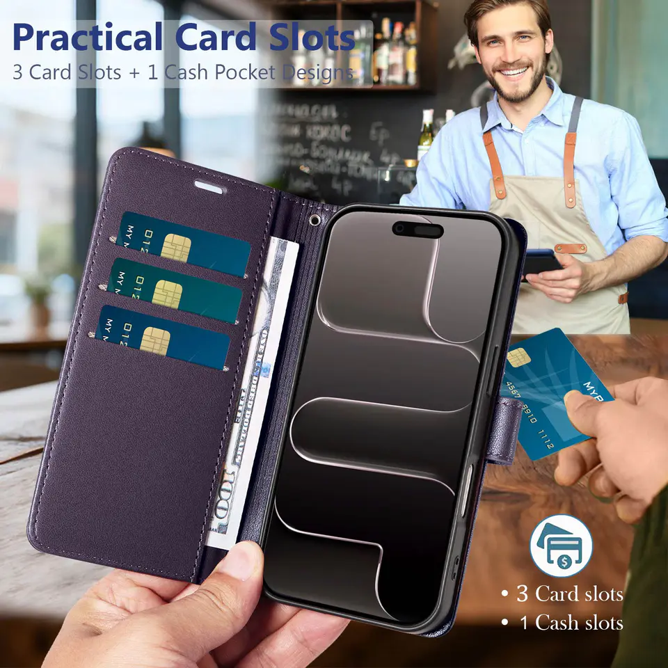 JHWVVTF Wallet Flip Case for iPhone Air, RFID-Blocking (Purple), view 3
