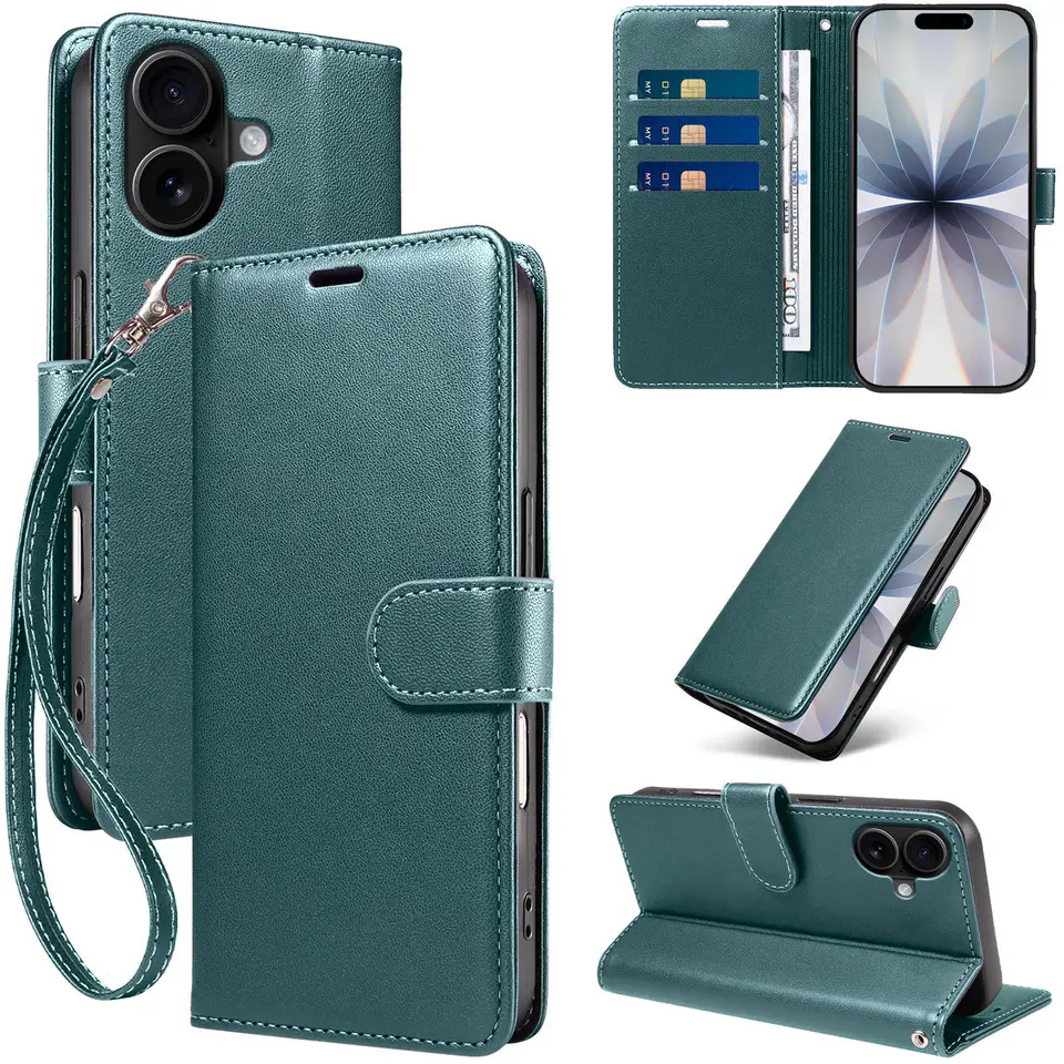 JHWVVTF Wallet Case for iPhone 17, RFID-Blocking, 3 Card Slots (Teal Green), view 1
