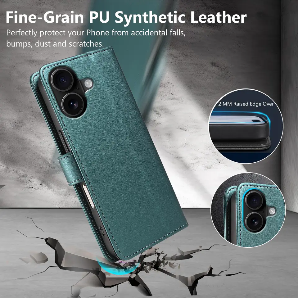 JHWVVTF Wallet Case for iPhone 17, RFID-Blocking, 3 Card Slots (Teal Green), view 6