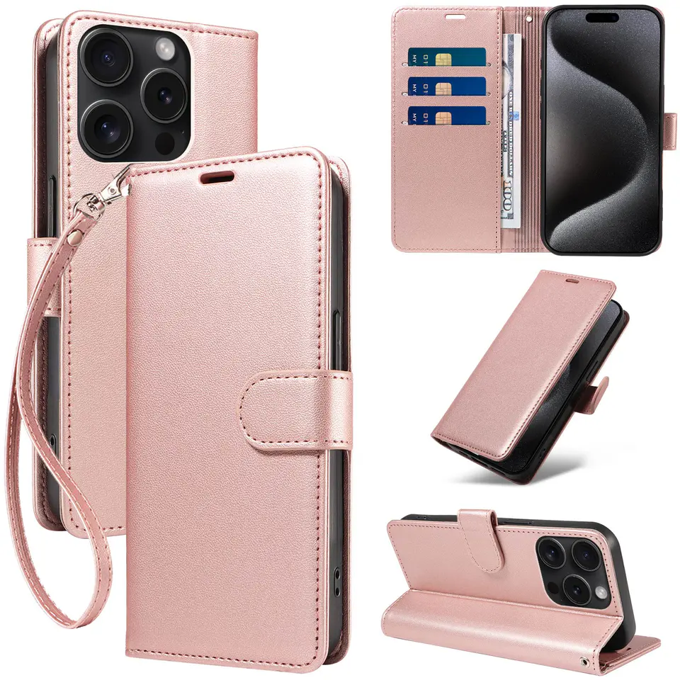 JHWVVTF Wallet Flip Case for iPhone 15 Pro Max, RFID-Blocking (Rose Gold), view 1