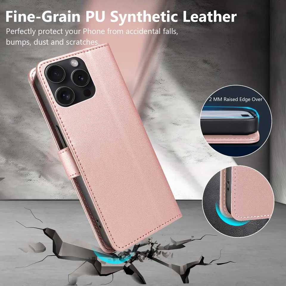 JHWVVTF Wallet Flip Case for iPhone 15 Pro Max, RFID-Blocking (Rose Gold), view 6