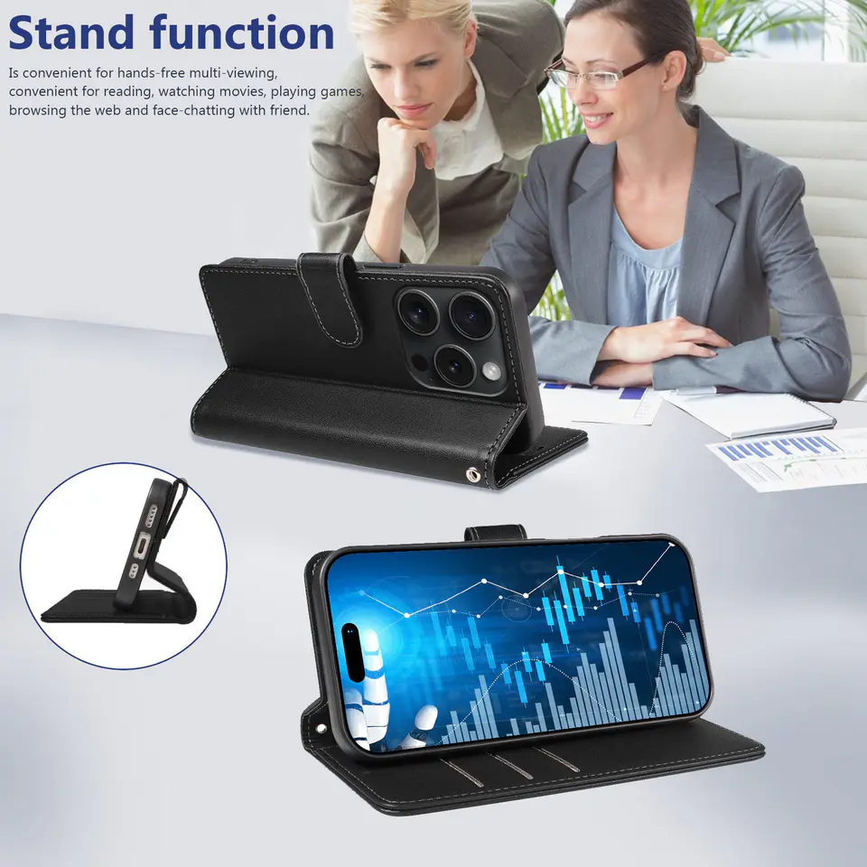 JHWVVTF Wallet Flip Case for iPhone 15 Pro Max, RFID-Blocking (Black), view 5