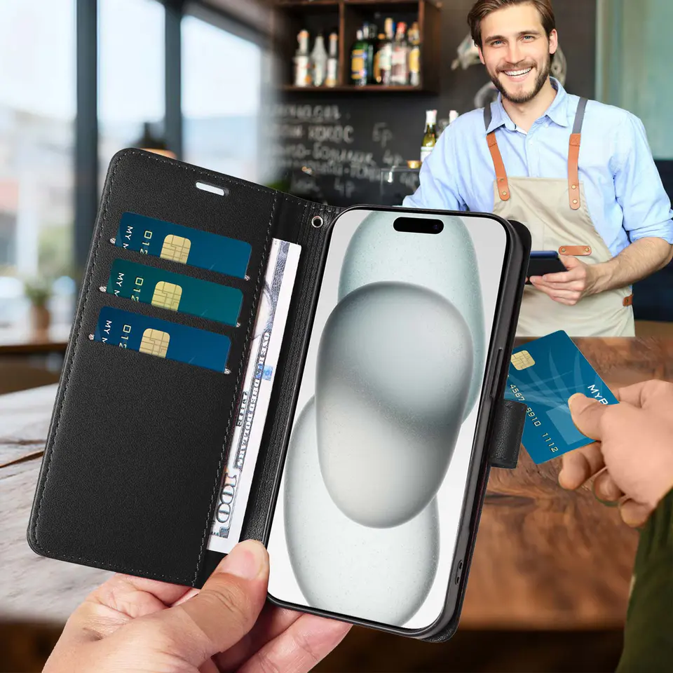 JHWVVTF Wallet Flip Case for iPhone 15 Plus, RFID-Blocking (Black), view 3