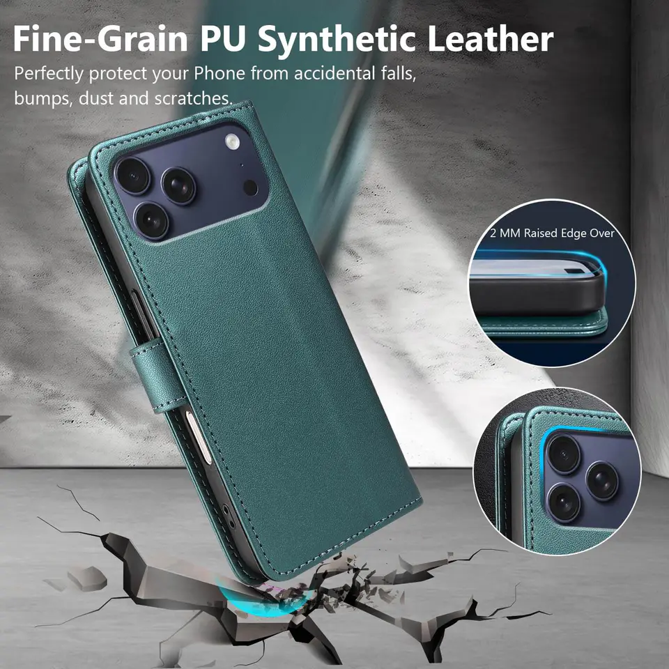 JHWVVTF Wallet Flip Case for iPhone 17 Pro Max, RFID-Blocking (Teal Green), view 6