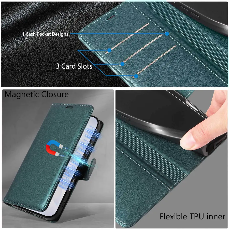 JHWVVTF Wallet Flip Case for iPhone 17 Pro Max, RFID-Blocking (Teal Green), view 7