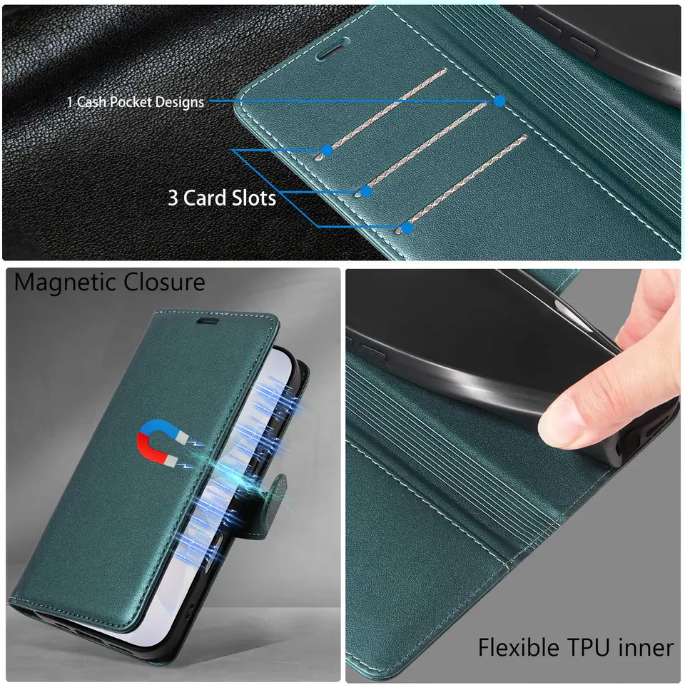 JHWVVTF Wallet Flip Case for iPhone 16 Pro, RFID-Blocking (Teal Green), view 7