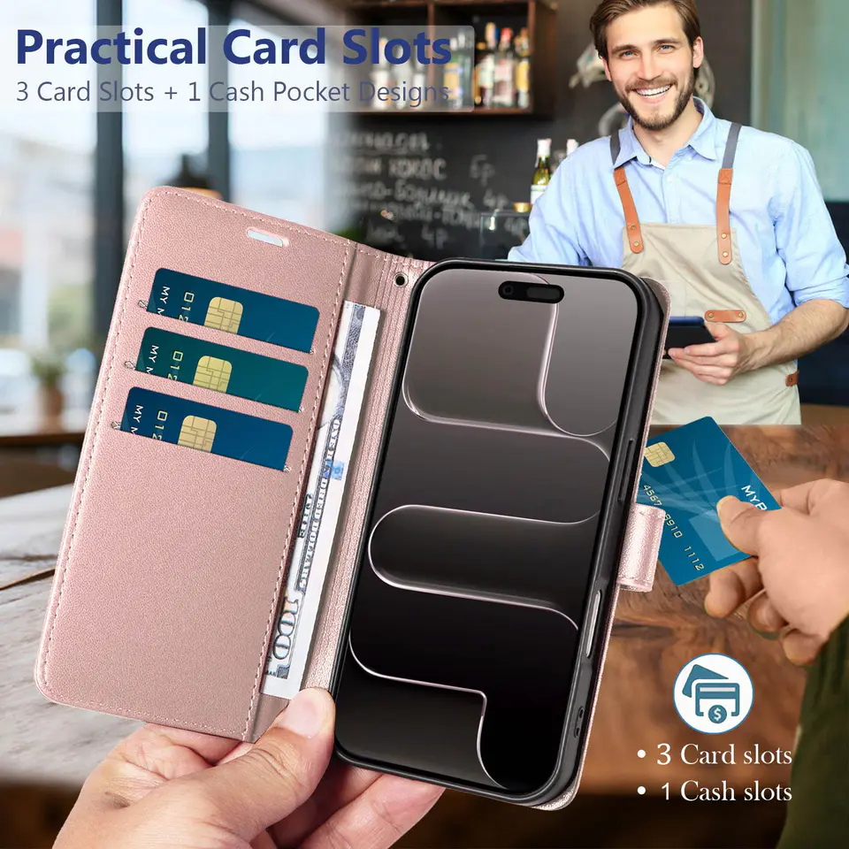 JHWVVTF Wallet Flip Case for iPhone Air, RFID-Blocking (Rose Gold), view 3