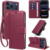 JHWVVTF Wallet Flip Case for iPhone 17 Pro, RFID-Blocking (Wine Red), view 1