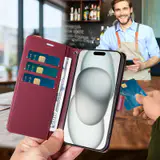 JHWVVTF Wallet Case for iPhone 15, RFID-Blocking, 3 Card Slots (Wine Red), view 3