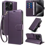 JHWVVTF Wallet Flip Case for iPhone 15 Pro, RFID-Blocking (Purple), view 1