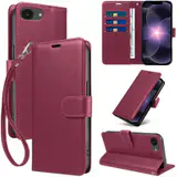 JHWVVTF Wallet Flip Case for iPhone 16E/17E, RFID-Blocking (Wine Red), view 1