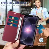 JHWVVTF Wallet Flip Case for iPhone 16E/17E, RFID-Blocking (Wine Red), view 3
