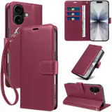 JHWVVTF Wallet Case for iPhone 17, RFID-Blocking, 3 Card Slots (Wine Red), view 1