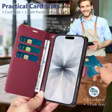 JHWVVTF Wallet Case for iPhone 17, RFID-Blocking, 3 Card Slots (Wine Red), view 3