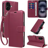 JHWVVTF Wallet Case for iPhone 16, RFID-Blocking, 3 Card Slots (Wine Red), view 1