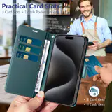 JHWVVTF Wallet Flip Case for iPhone 15 Pro Max, RFID-Blocking (Teal Green), view 3