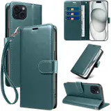 JHWVVTF Wallet Flip Case for iPhone 15 Plus, RFID-Blocking (Teal Green), view 1