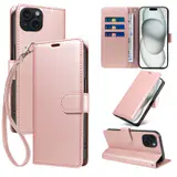 JHWVVTF Wallet Case for iPhone 15, RFID-Blocking, 3 Card Slots (Rose Gold), view 1