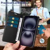 JHWVVTF Wallet Flip Case for iPhone 16 Plus, RFID-Blocking (Black), view 3