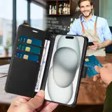 JHWVVTF Wallet Case for iPhone 15, RFID-Blocking, 3 Card Slots (Black), view 3
