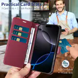 JHWVVTF Wallet Flip Case for iPhone 16 Pro, RFID-Blocking (Wine Red), view 3