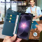 JHWVVTF Wallet Flip Case for iPhone 16E/17E, RFID-Blocking (Navy Blue), view 3
