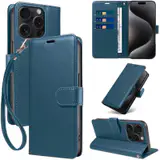 JHWVVTF Wallet Flip Case for iPhone 15 Pro, RFID-Blocking (Navy Blue), view 1