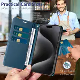 JHWVVTF Wallet Flip Case for iPhone 15 Pro, RFID-Blocking (Navy Blue), view 3