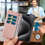 JHWVVTF Wallet Flip Case for iPhone 15 Pro, RFID-Blocking (Rose Gold), view 3