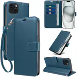 JHWVVTF Wallet Flip Case for iPhone 15 Plus, RFID-Blocking (Navy Blue), view 1