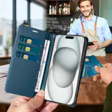 JHWVVTF Wallet Case for iPhone 15, RFID-Blocking, 3 Card Slots (Navy Blue), view 3