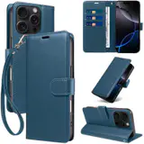 JHWVVTF Wallet Flip Case for iPhone 16 Pro Max, RFID-Blocking (Navy Blue), view 1