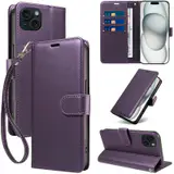 JHWVVTF Wallet Flip Case for iPhone 15 Plus, RFID-Blocking (Purple), view 1