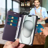 JHWVVTF Wallet Flip Case for iPhone 15 Plus, RFID-Blocking (Purple), view 3