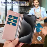 JHWVVTF Wallet Flip Case for iPhone 15 Pro Max, RFID-Blocking (Rose Gold), view 3