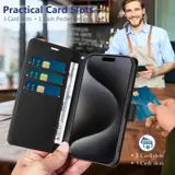 JHWVVTF Wallet Flip Case for iPhone 15 Pro Max, RFID-Blocking (Black), view 3