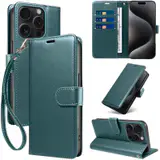 JHWVVTF Wallet Flip Case for iPhone 15 Pro, RFID-Blocking (Teal Green), view 1