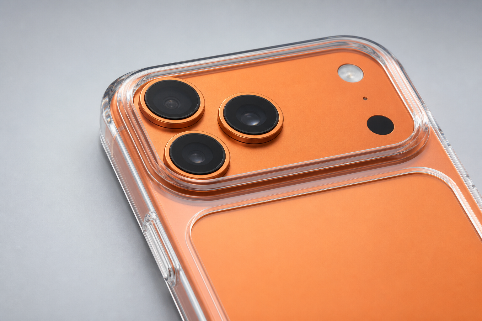 Close-up of the clear raised rim around the iPhone 17 Pro Max camera plateau