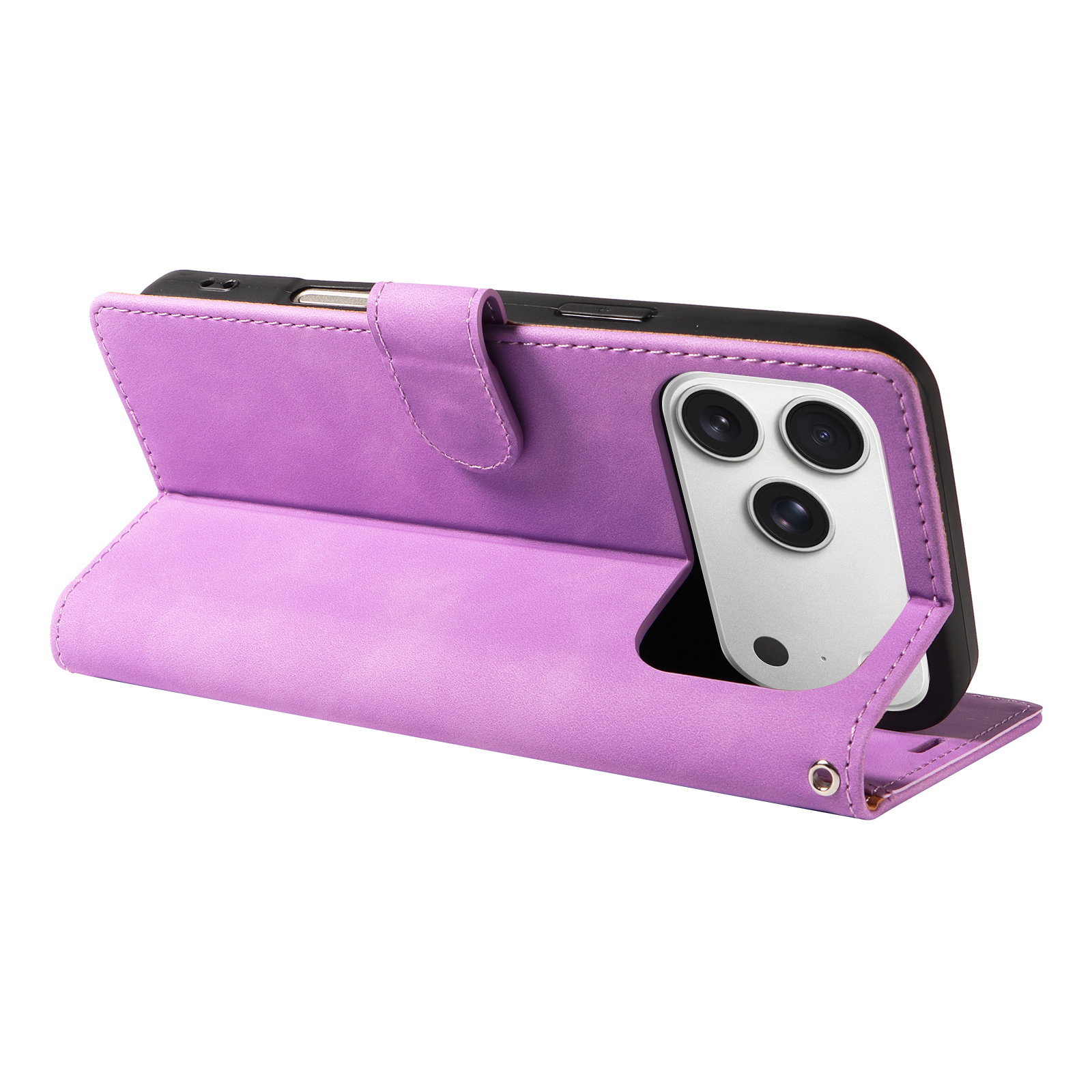 Purple folio phone case folded into landscape viewing mode